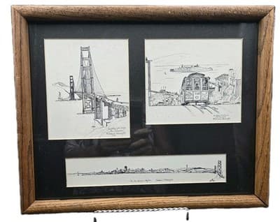 Diarmuid Harrington San Francisco Iconic Landmarks Artist Signed Matted Framed