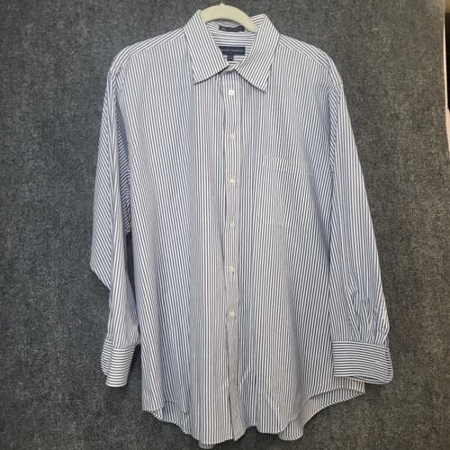 Grant Thomas Mens Shirt Dress Button Down Blue White Stripe 17 1/2 32-33 Cotton