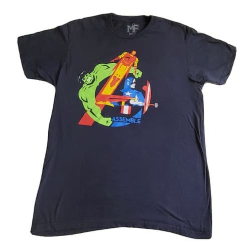 Marvel Avengers Assemble Adult Shirt L Black Tee Cotton Colorful Heros