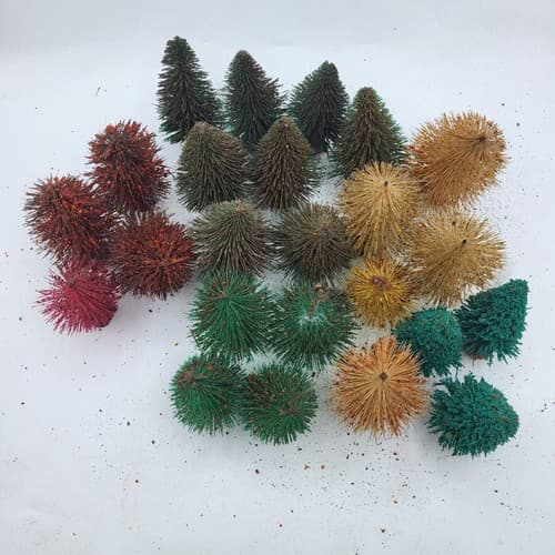 Vintage Mini Bottle Brush Trees Lot 24 Trees Green Red Gold 2-3" Tall Christmas