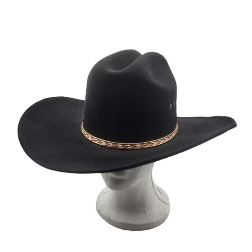 Western Express Cowboy Hat Black S M Elastic Band Faux Felt Red White Braid