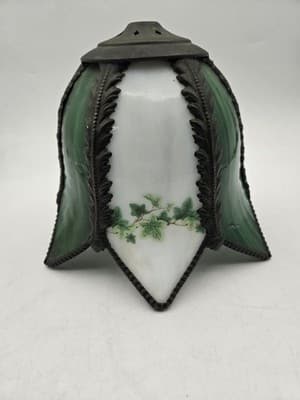 Vintage Reproduction Tulip Slag Glass Shade Plastic Lightweight Green Ivy