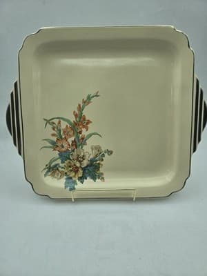 VTG Homer Laughlin Art Deco 11in Serving Tray C17 Century Wells Silver Handles