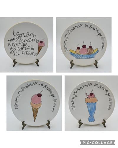 Pottery Barn Dessert Plates Set of 4 Colorful Ice Cream Design Ceramic 7.5 in