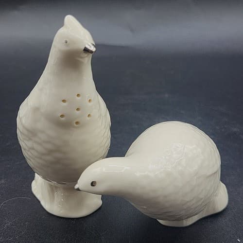 Lenox Quail Pheasant Porcelain Salt & Pepper Shakers Silver Beak Figural Spring