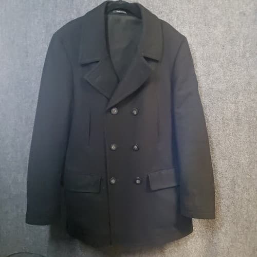 Ralph Lauren Mens Peacoat Black 40R Wool Blend Double Breasted Lightweight Lined