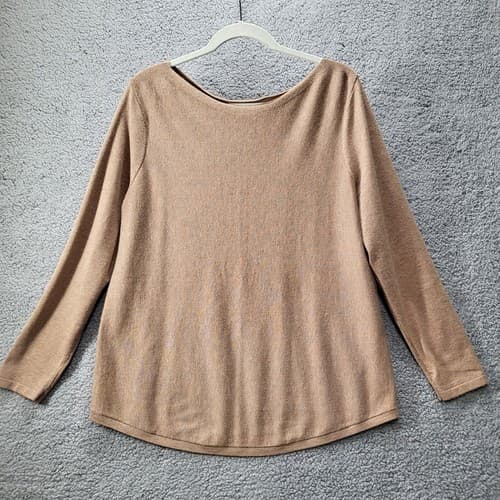 Chicos Women Sweater Top Camel 12 Rayon Blend Light Swing Wardrobe Basic