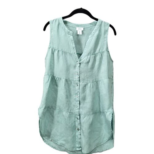 Sigrid Olsen Womens Shirt Top Green S Linen Tunic Light Ruffled V-Neck Spring