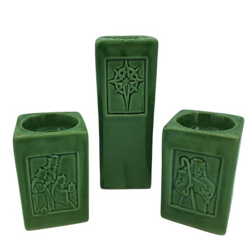 Christmas Tea Lights Pillar Candleholder Set 3 Square Green Scripture Wise Men