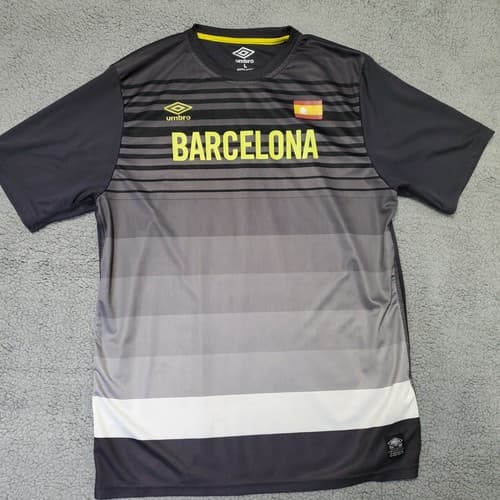 Umbro Mens Shirt Gray L Barcelona Soccer Polyester Spain Football Striped Tee