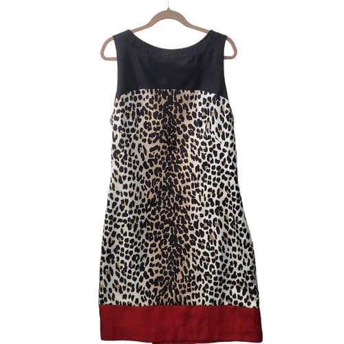 White House Black Market Womens Dress Black Red 2 Rayon Spandex Leopard Print