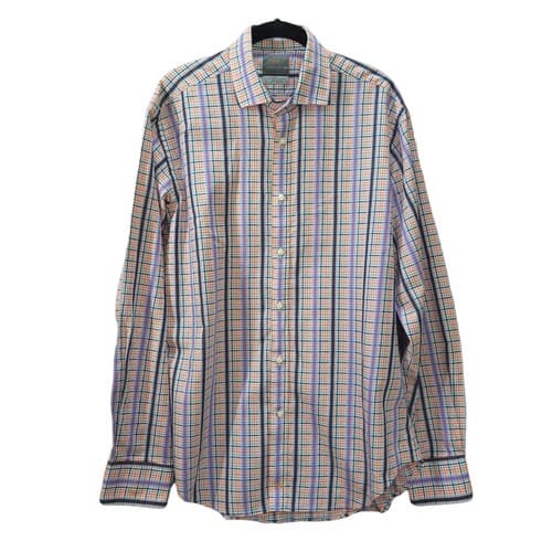 Thomas Dean Mens Shirt L Long Sleeve Cotton Casual Workwear Orange Check