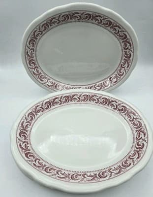 Vintage Shenango China Red Garland Scalloped Oval Plate Platter Restaurant Ware