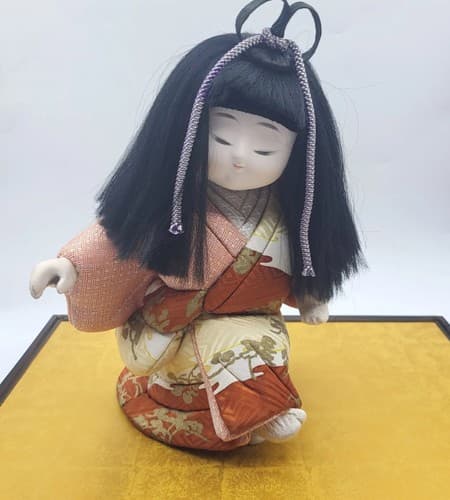Vintage Japanese Kimkomi Geisha Girl Doll Handmade Porcelain Satin Brocade 10"