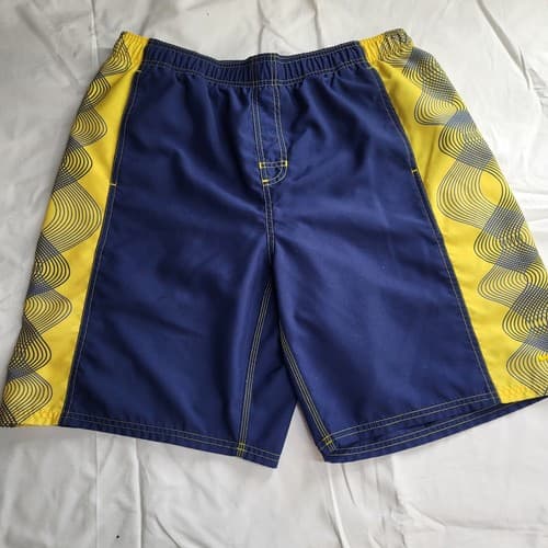 Nike Mens Swim Trunks Navy Blue Yellow XL Pockets Elastic Waist Mesh Lining
