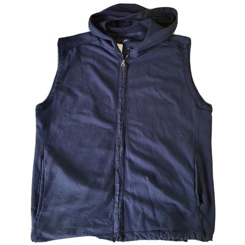 French Connection Mens Sleeveless Hoodie Blue XL Cotton French Terry Zip NEW