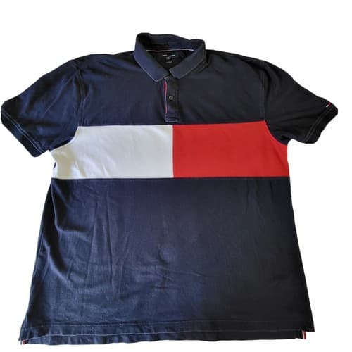 Tommy Hilfiger Mens Polo Shirt Blue Red White XXL Cotton Blend Stretch Holidays