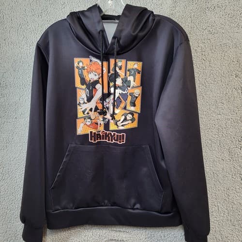 Haikyuu!! Pullover Hoodie Black Orange S Volleyball Team Sweatshirt Anime