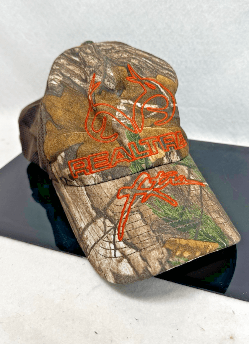Realtree Camo Baseball Hat Cap Hook & Loop Hunting Camouflage Blaze Orange Deer - Image 1