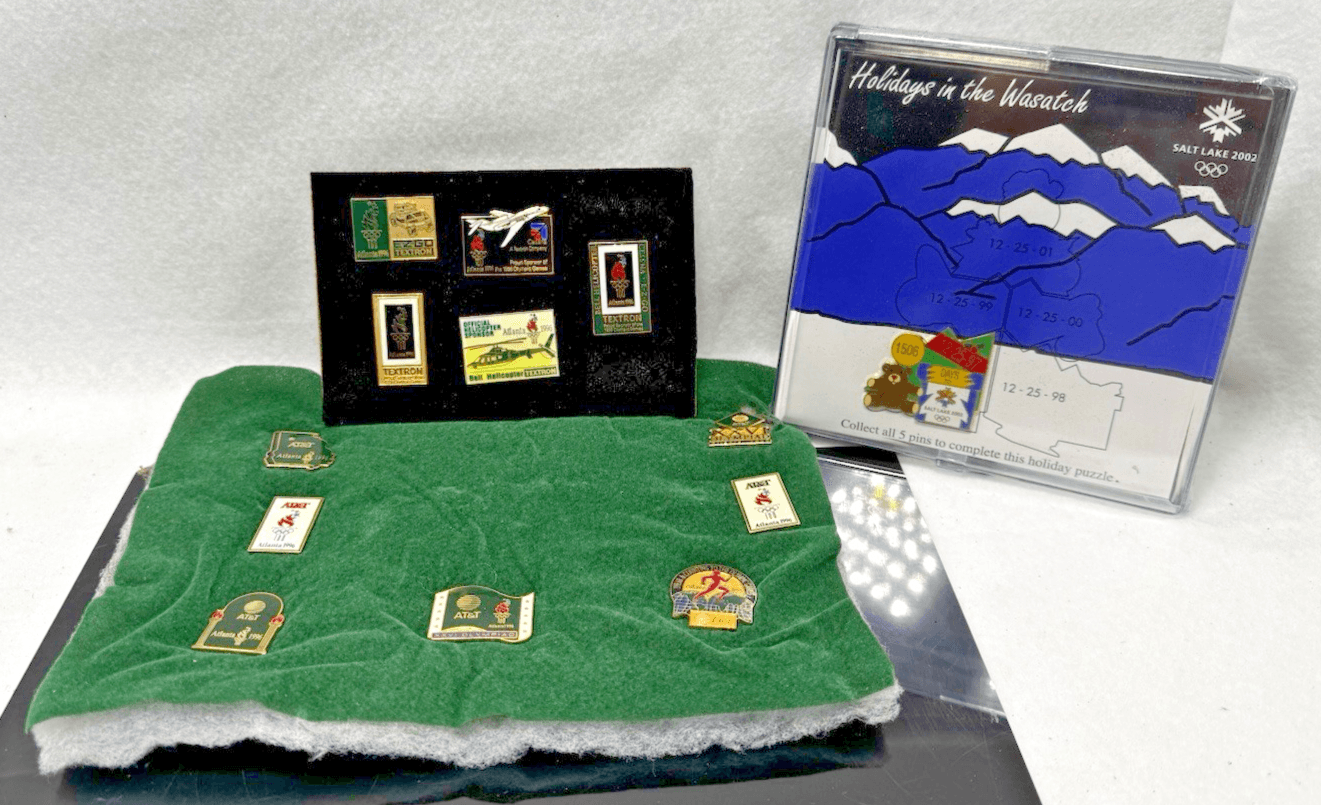 Vintage Lot of 13 Olympic Games Collectible Pins Salt Lake ATT&T, Textron - Image 1