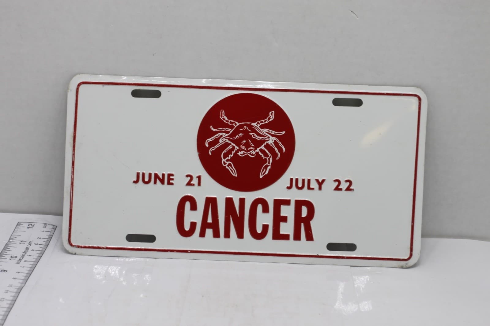 New Old Stock Novelty License Plate "Cancer June 21 July 22" - Image 1