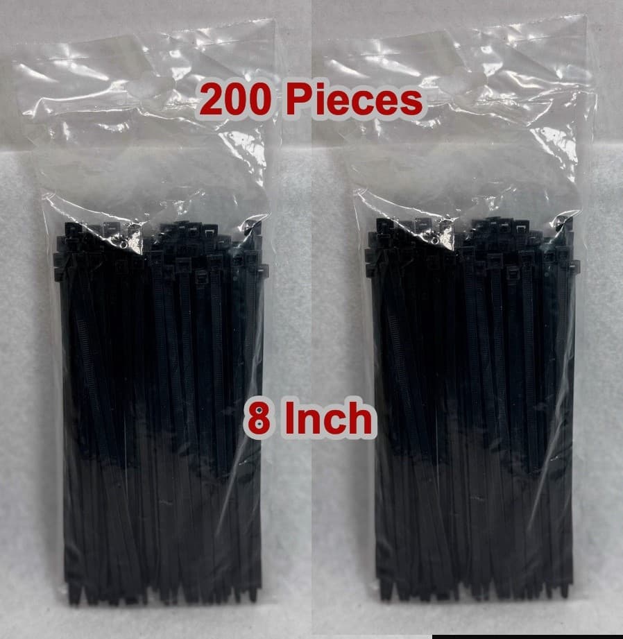 2 Packs of 100 ct 8-Inch Self-Locking Black Cable Ties 40lbs - Image 1