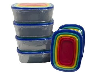 6 PK / 5 PC Rectangle Food Storage Containers Rainbow Plastic with Color 30 PCS - Image 1