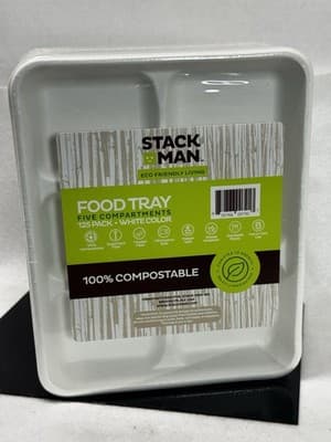 100% Compostable 5 Compartment Plates, 125 Pack Disposable Paper Plates, Heavy-D - Image 1