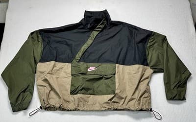 Nike Jacket Women L Green Black Anorak Windbreaker Colorblock Pullover Half Zip - Image 1