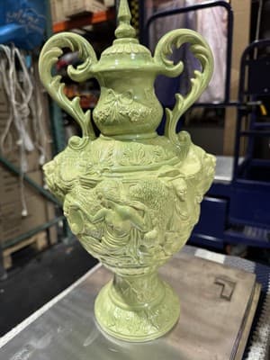 Large Green Porcelain Lidded Jar Urn 17” - Image 1