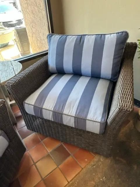 Summer Classic Dark Swivel Arm Chair with Navy Stripped Cushions & 2 Pillows - Image 1