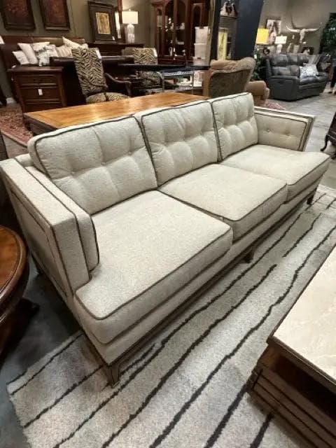 Michael Weiss by Vanguard Furniture Upholstered 3 Cushion Sofa with Nailheads - Image 1