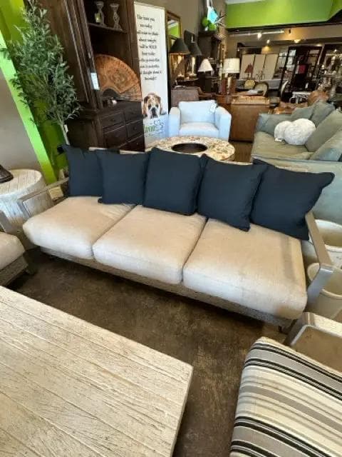 E.B.E.L. Metal Framed Outdoor Sofa with Black Pillows - Image 1