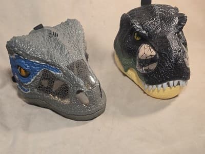 Jurassic World Dinosaur Mask Lot of 2 - T-Rex & Blue Raptor - WORKS, Mattel - Image 1