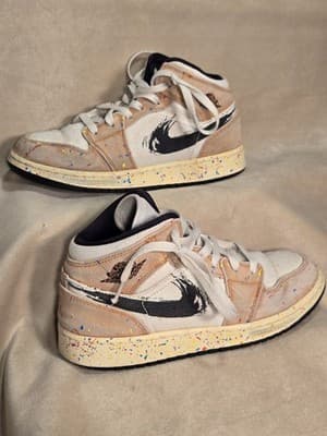 Air Jordans Multicolor Suede and Canvas Jordan 1 Mid SE Brushstroke Sneakers... - Image 1