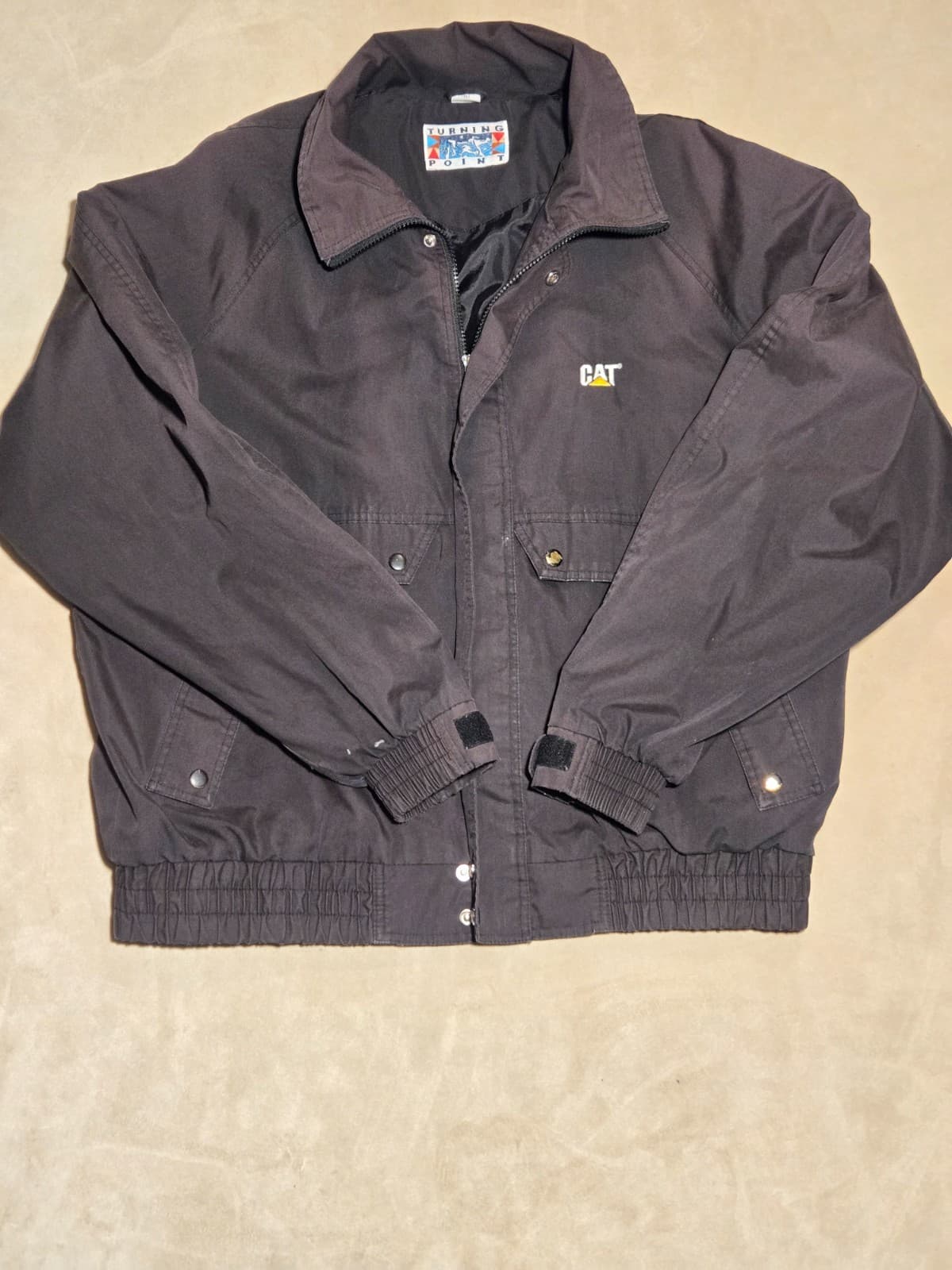 Vtg Caterpillar CAT Turning Point Work Jacket Men's XL Black Windbreaker - Image 1