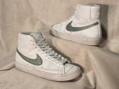 Size 6 - Nike Blazer '77 Essential Mid Glitter Swoosh - Dusty Sage W - Image 1