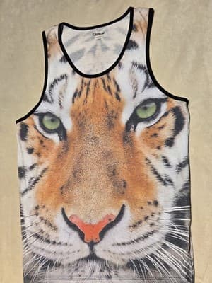Siberian Tiger Face AOP Tank Top | Carbon Made in USA | Mens Size L - Image 1