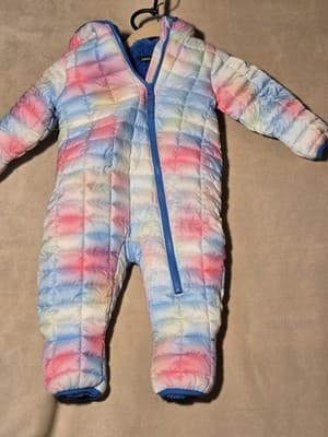 SNOZU Size 18M Pastel Quilted Puffer Snowsuit One Piece Blue Fleece Lined Infant - Image 1
