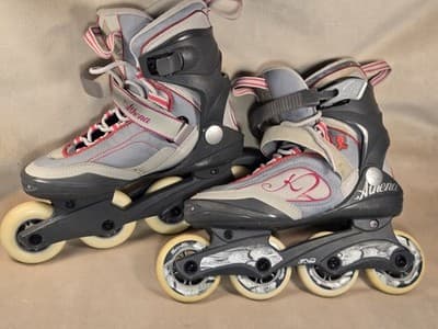 Used K2 Athena T Nine Women's Inline Skates Gray Pink Cancer Ribbon ABEC 5 - Image 1