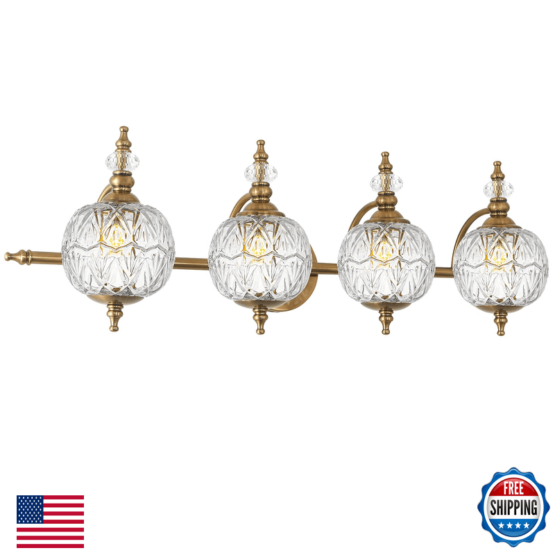 Ditoon Brushed Gold Bathroom Vanity Light Fixture Vintage Style - 4 Light G9 - Image 1