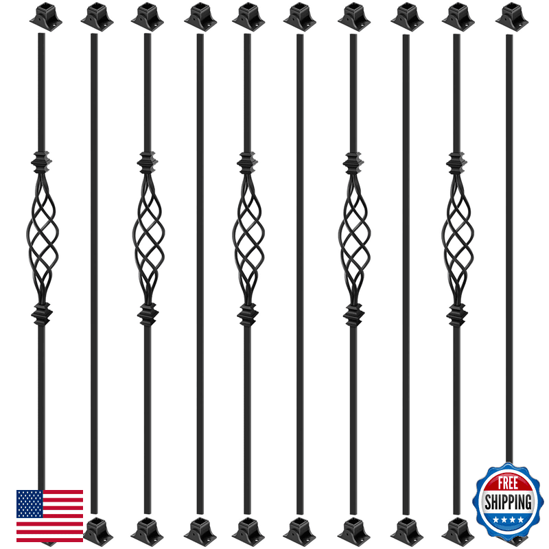 Zwinz 10 Pack Wrought Iron Balusters 44 Decorative Stair Deck Railing Balusters - Image 1