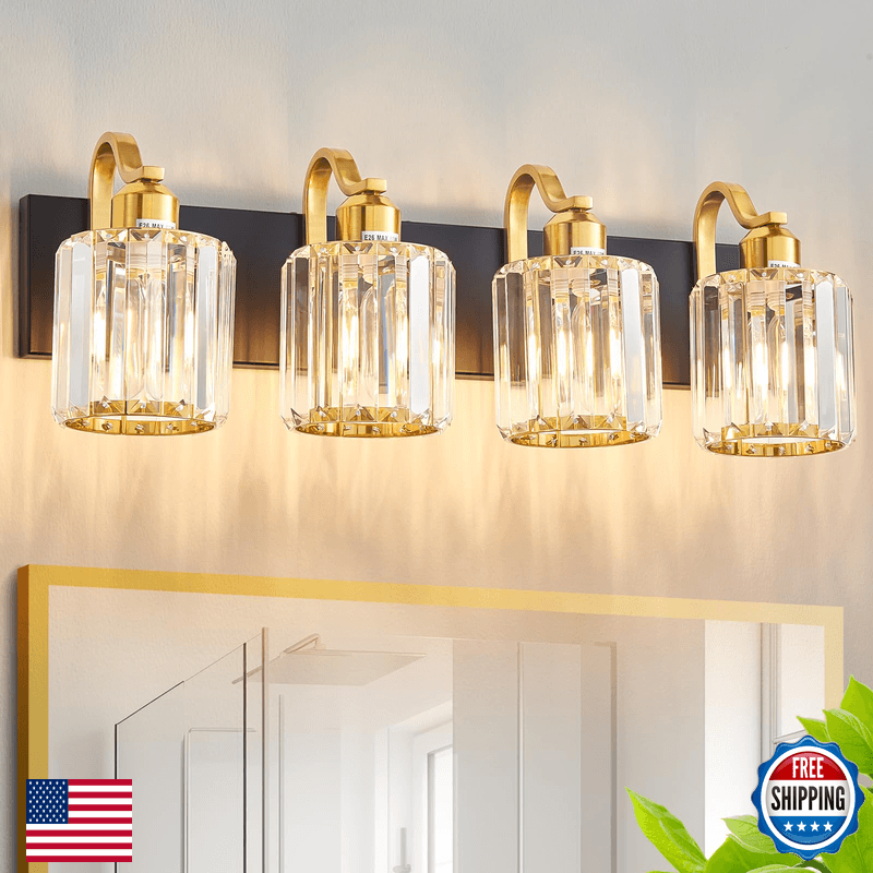 Aixialin 4 Light Crystal Vanity Lights For Bathroom Modern Matte Black And Gold - Image 1