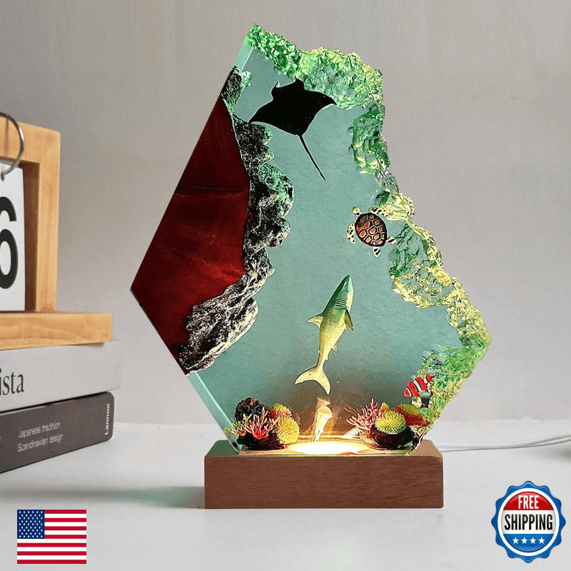 Nice Hera White Shark Ocean Resin Lamp Handmade Resin Night Light For Home - Image 1