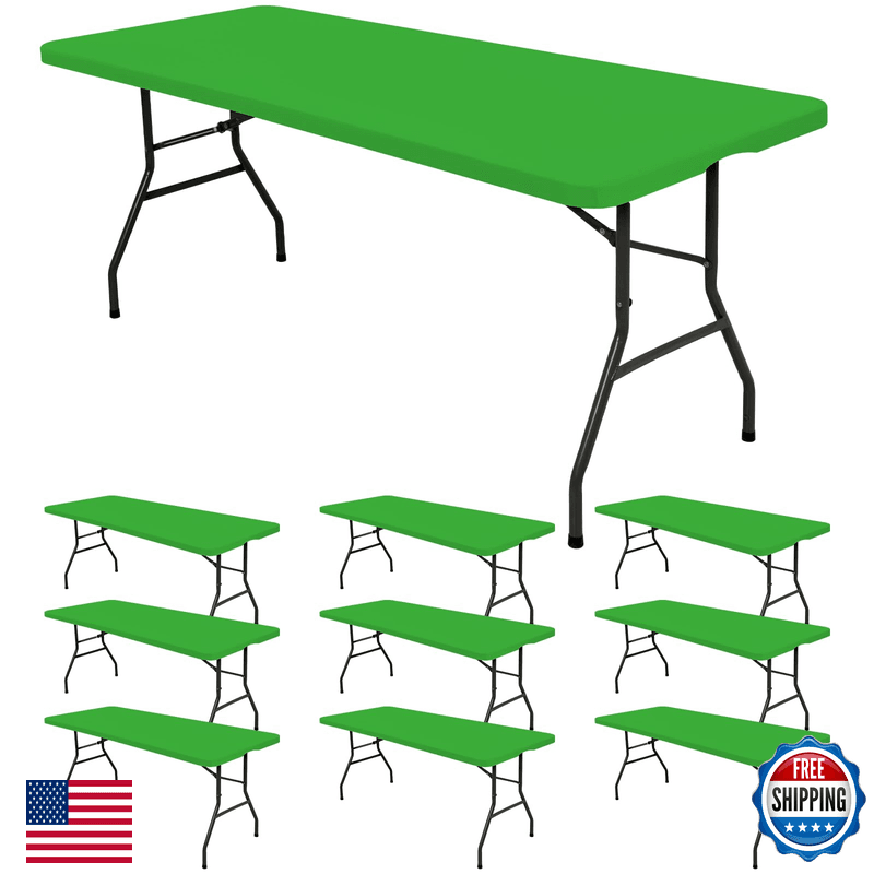 Rewomc 10 Pack Fitted Tablecloth For 8 Foot Rectangle Tables Green Elastic - Image 1