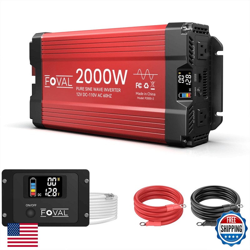 Foval 2000W Pure Sine Wave Inverter 12V Dc To 110V Ac Converter 4000W Peak - Image 1