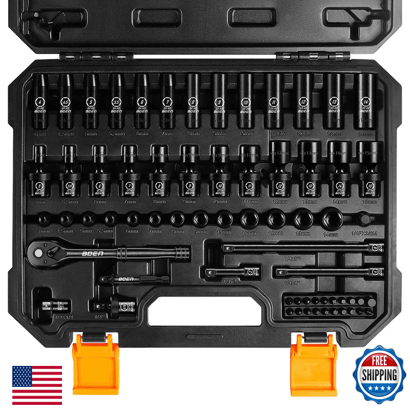 Boen 1/4 Drive Metric Impact Socket Set 66-Piece 4-14Mm Deep Shallow Kit - Image 1