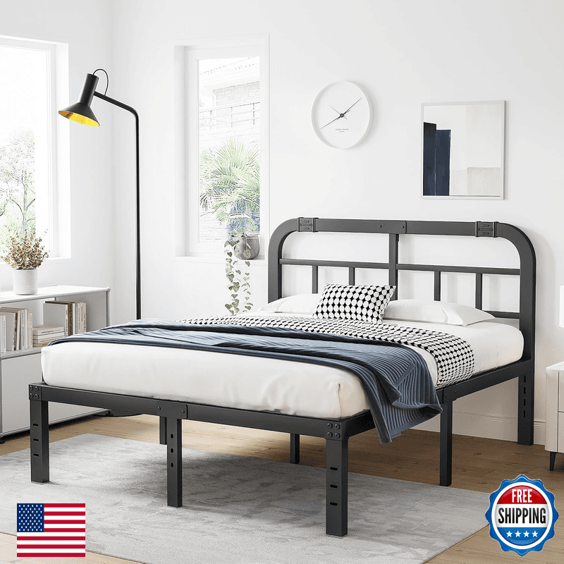 Ziyoo 18 Inchs King Size Bed Frame Headboard Heavy Duty Steel Slats 1500 Pounds - Image 1