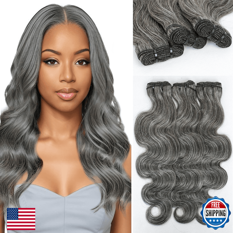 Mydiva Natural Gray Human Hair Bundles Body Wave 20 22 24 Inch Salt And Pepper - Image 1