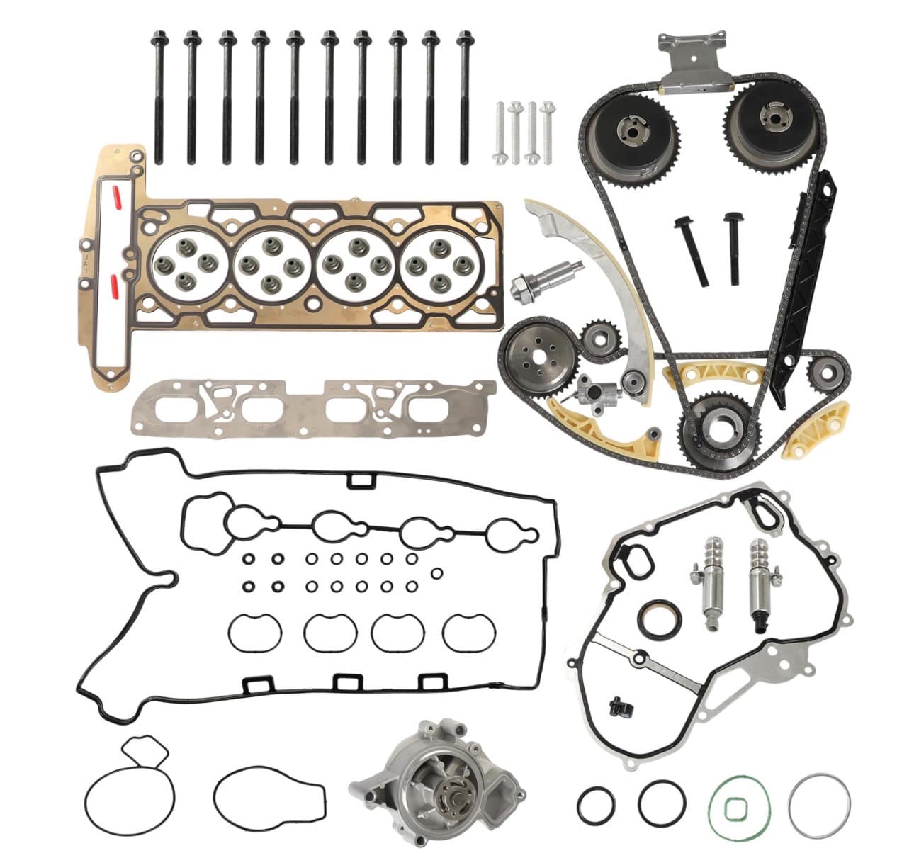 Head Gasket Set & Timing Chain Kit & Water Pump Fit For Buick Regal Verano LaCrosse Chevrolet Equinox Captiva Sport Malibu Impala GMC Terrain 2.4 L4 2010-2017 9-4201S HS26517PT 12630084 - Image 1
